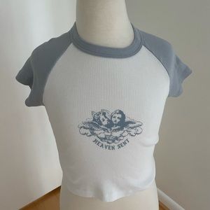 Brandy Melville Blue and White Heaven Sent Crop Top Shirt